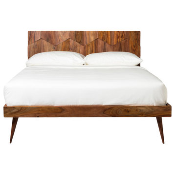 79 Inch King Bed Brown Natural Mid-Century Modern