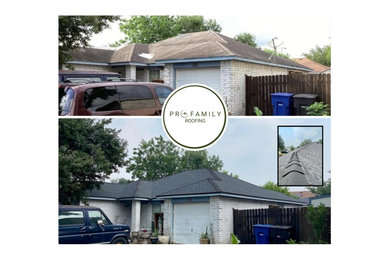House exterior photo in Other with a shingle roof and a black roof