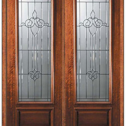 Pre-hung Double Door 96 Mahogany Arlington 1 Panel 3/4 Lite Glass - Front Doors