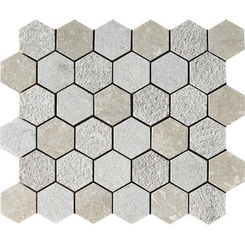 10 3/8"x12" Olive Green Textured Hexagon Modern Mosaic