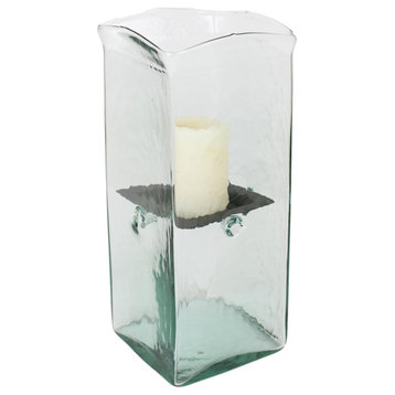 Modern Large Square 15" Glass Slab Candle Holder Hurricane Pillar Votive
