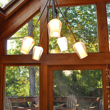Dining Area chandelier and patio area