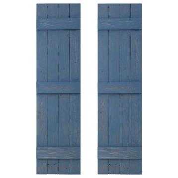 Traditional Board and Batten Exterior Shutters Pair, Blue, 72"