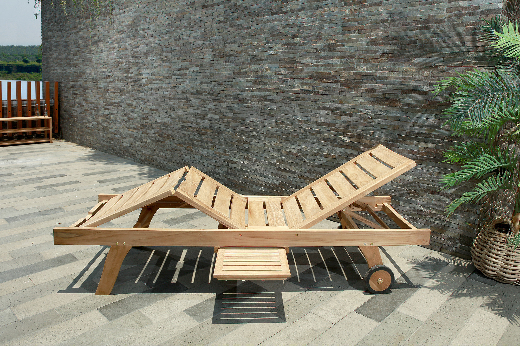 Picture of Nordic Style Natural Teak Outdoor Sun Lounger with Adjustable Seat ...