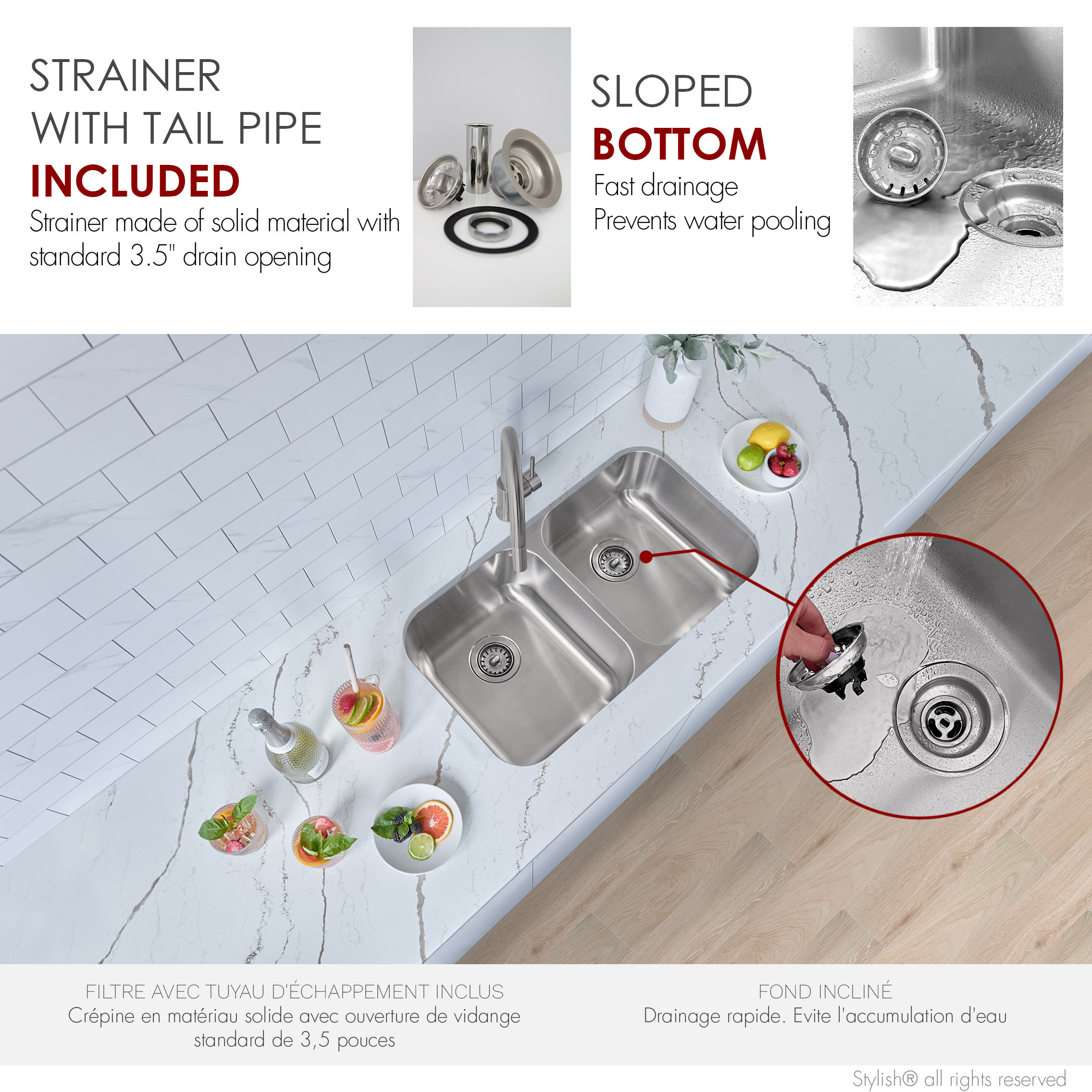 STYLISH Jaspel Dual Mount 32" Double-Bowl Stainless Steel Kitchen Sink