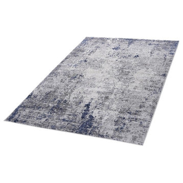 Usak Collection 6' x 9' Silver/Blue Oriental Distressed Non-Shedding Area Rug