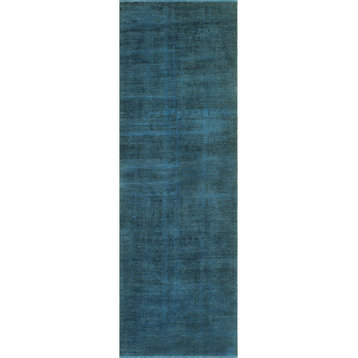 Vintage Distressed Douae Blue/Charcoal Runner, 3'1x9'6