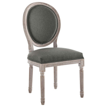 Emanate Vintage French Upholstered Fabric Dining Side Chair, Natural/Gray