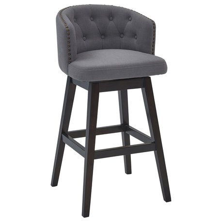 Thomas 26" Wood Swivel Counter Stool Tufted, Espresso Finish, Gray Fabric