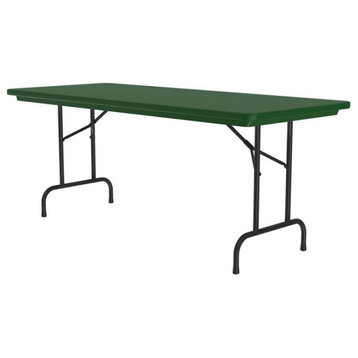 Modern Folding Table, Y-Shaped Metal Legs With Rectangular Plastic Top, Green