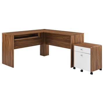 Transmit Wood Desk and File Cabinet Set, Walnut White