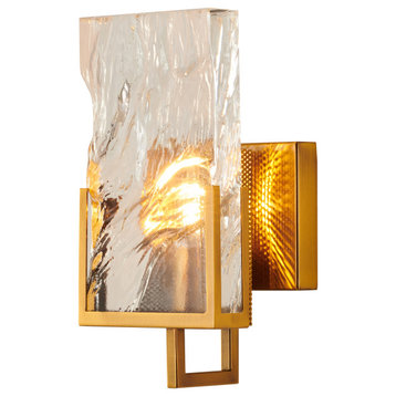 Gold Stainless Steel Frame Wall Sconce, Clear Crystal Plaque