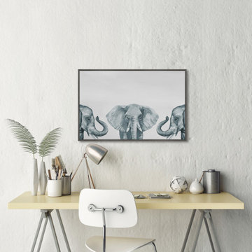 "Elephant Poses III" Floater Framed Painting Print on Canvas
