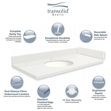 Transolid 30.5 in. Quartz Vanity Top in Milan White with 8in Centerset