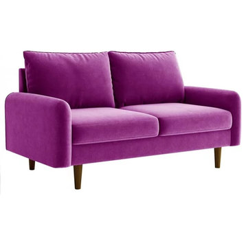 Retro Modern Loveseat, Tapered Legs With Comfy Upholstered Seat, Eggplant