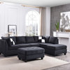 Malone 111 in. Black Suede 4-Seater Sectional Sofa With 2-Throw Pillow