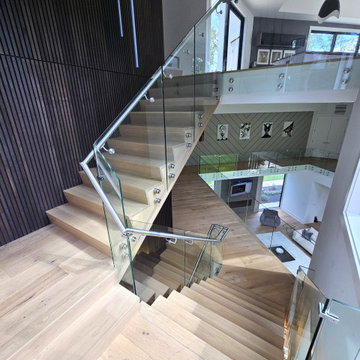 Project #129 | Modern White Oak Staircase with Slanted Risers