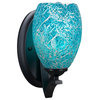 Zilo Wall Sconce, Matte Black, 5" Turquoise Fusion Glass