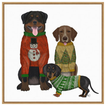 Canvas Art Framed 'Christmas Dogs Ugly Sweater Competition' by Fab Funky, 22x22