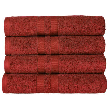 4 Piece 100% Cotton Solid Bath Towel Set, Maroon