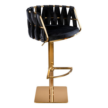 Milano Adjustable Swivel Bar Chair Stool, Black/Gold