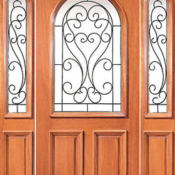 Prehung Mahogany Insulated Radius Lite Front Door Two Sidelights - Front Doors