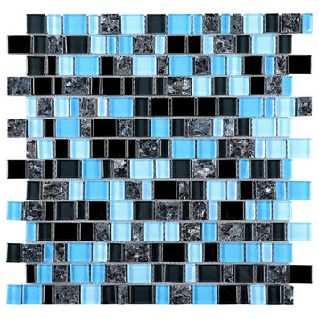 11.75"x11.75" Knox Mixed Mosaic Tile Sheet, Blue and Black