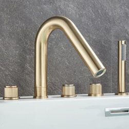 Antique Brass Nickel Brushed Golden Five-Pieces Elbow Spout Tub Faucet with Hand Shower TG0508F - Bathtub Faucets