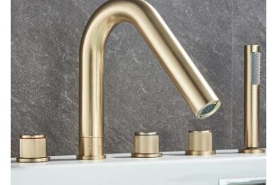 Antique Brass Nickel Brushed Golden Five-Pieces Elbow Spout Tub Faucet with Hand Shower TG0508F