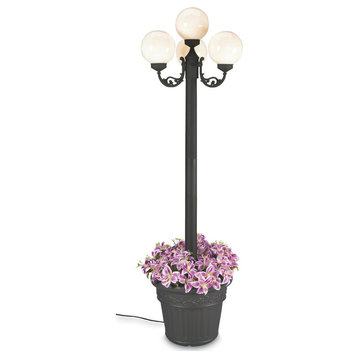 European 4 Globe Lantern Planter, Park Style, Black/White Glass