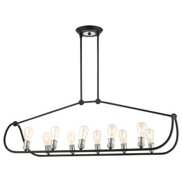 Livex 49738-14 10-Light Brushed Nickel Accents Linear Chandelier