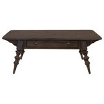Pulaski Furniture - Revival Row Rectangular Cocktail Table With Drawer - Form and function meet artistic expression with the Revival Row Rectangular Cocktail Table. The combination of the rectangular shape, splayed legs, and intricate carving creates a table that becomes the focal point of any space. A discreet drawer is seamlessly integrated into the design, offering a convenient space to store remote controls, magazines, or any other items you want to keep within reach but out of sight. The stretchers on each side of the table add stability, and the deep, rich Chimney Smoke finish contribute to a cohesive, well-designed look.