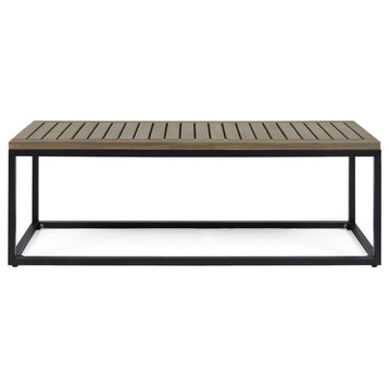 GDF Studio Drew Outdoor Industrial Acacia Wood and Iron Bench, Gray Finish