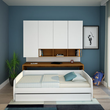 Compact Twin XL Sofa bed and Cabinets Wall System