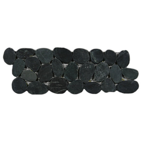 Premium natural stone, eco-friendly mesh backing, charcoal pebble border