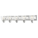 Livex Lighting - Polished Chrome Transitional, Colonial, Vanity Sconce - Bring a beautiful new look to your bathroom or vanity area with this charming large five-light vanity sconce from the Birmingham collection. A wide rectangular polished chrome finish back plate supports five simple graceful arms that hold five hand blown clear glass shades. The clean lines of this updated classic will make this piece an appealing part of your home.