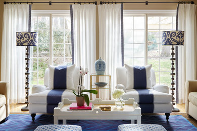 Example of a transitional formal light wood floor living room design in Philadelphia with beige walls