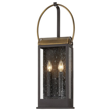 Holmes 2 Light Wall Sconce - Bronze and Brass Finish - Clear Seeded Glass