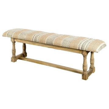 Greenfield II Tan Patterned Jute With Solid Wood Frame Accent Bench