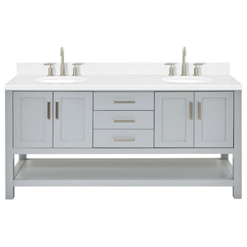 Ariel Magnolia 36"  Double Oval Sinks Vanity, Carrara Quartz, Gray