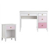 Home Square 2 Piece Kids Bedroom Set with Nightstand and Desk in White and Pink