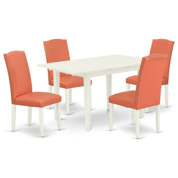 5Pc Rectangle Dinette Set, Chairs, Butterfly Leaf Dining Table, Linen White