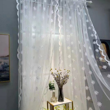 QYI221E Venus Embroidery Beautiful White Snowflake Custom Made Sheer