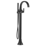 Moen - Moen One-Handle Tub Filler Includes Hand Shower, Matte Black - A graceful arc and unique, soft-stream water flow, make Doux the perfect addition to any bathroom interior as it redefines modern in the language of great design. The D-shaped spout was carefully crafted to present the water in a flat, thin silky ribbon to continue the clean lines of the faucets smooth, wide form.