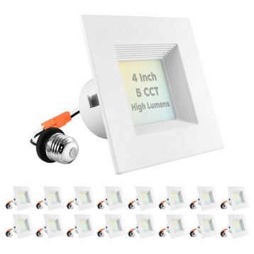 Luxrite 4" Square LED Recessed Light 14W 5 Color Option Baffle 16 PK