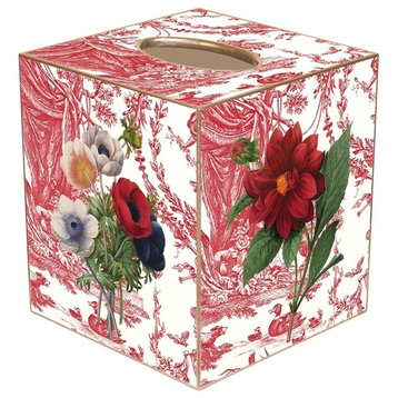 TB842-Red Flowers on Red Toile Tissue Box Cover