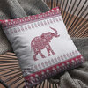 18" Red White Ornate Elephant Suede Throw Pillow