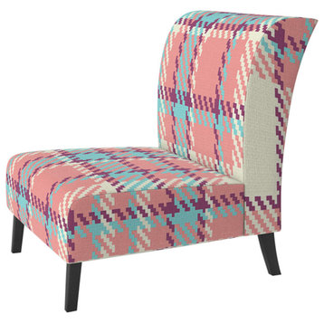 Cream and Pink Checked Tartan Chair, Slipper Chair