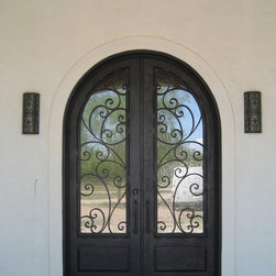 Granada Round Top Wrought Iron Double Door - Front Doors