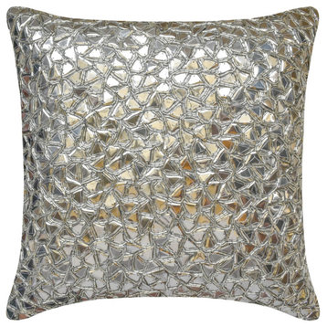 Silver Silk Mosiac, Sequins 12"x12" Throw Pillow Cover - Shimmering Silver